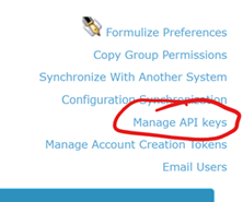 Click Manage API Keys on the Formulize admin page